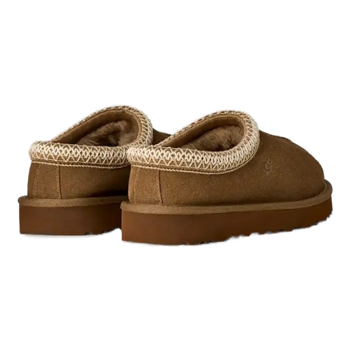 HypeSelection UGG Tasman II slippers in light bronze suede with signature UGGbraid collar and plush sheepskin lining
