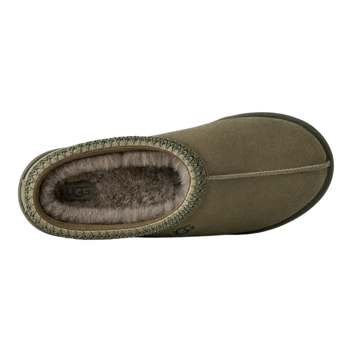HypeSelection UGG Tasman II slipper in burnt olive suede with signature UGGbraid trim and plush wool-blend lining