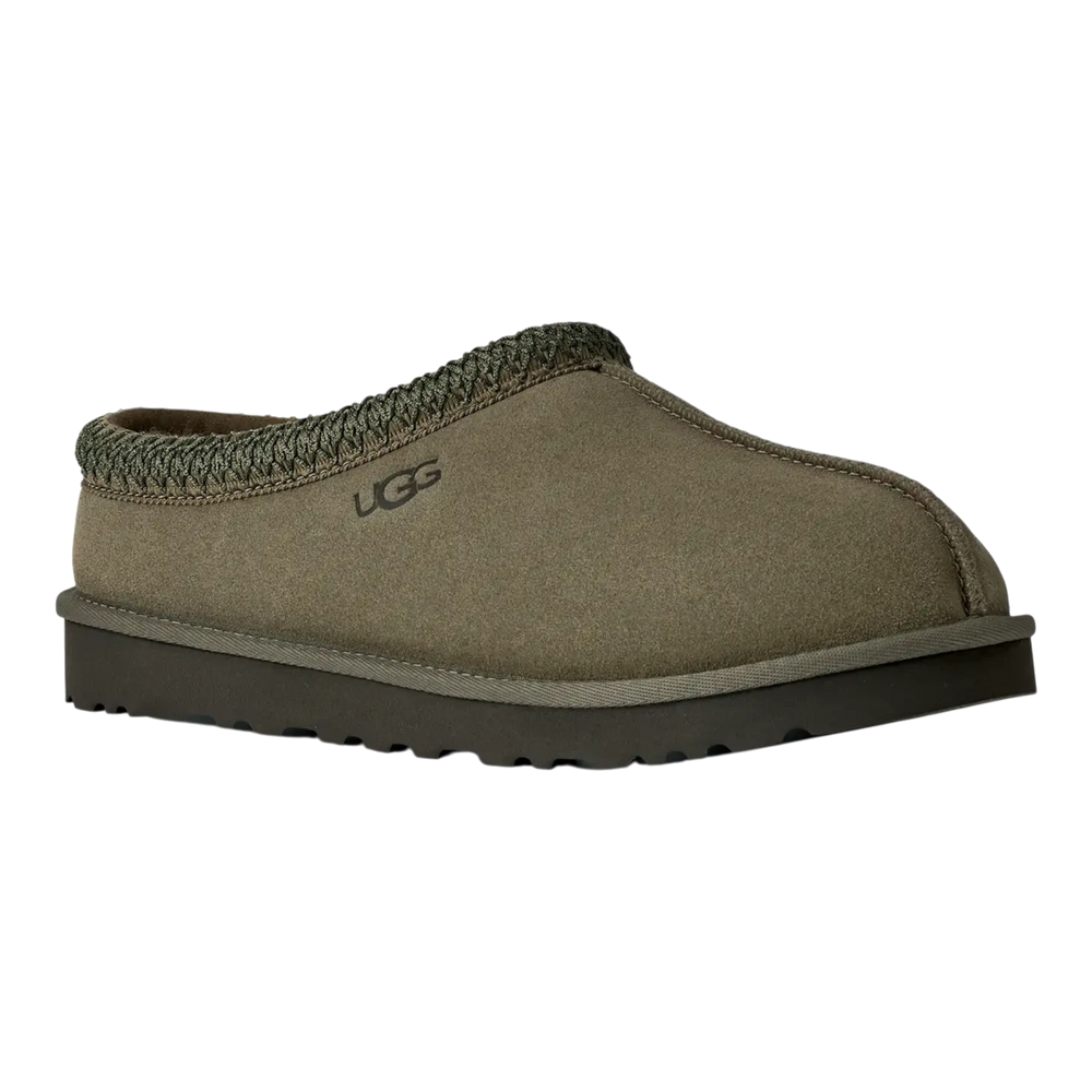 HypeSelection UGG Tasman II slipper in burnt olive suede with signature UGGbraid collar and durable EVA outsole