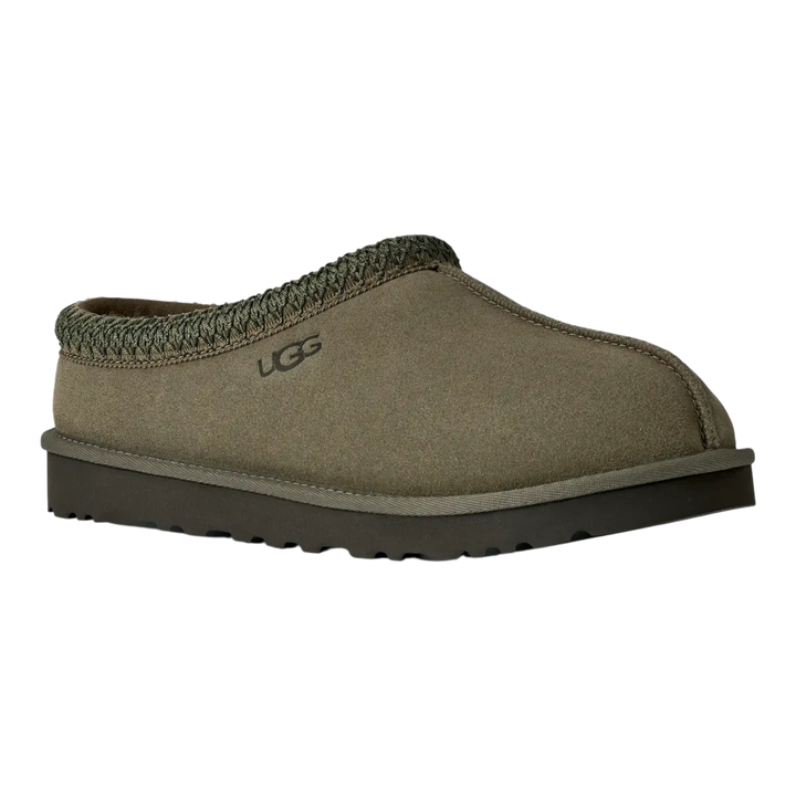 HypeSelection UGG Tasman II slipper in burnt olive suede with signature UGGbraid collar and durable EVA outsole