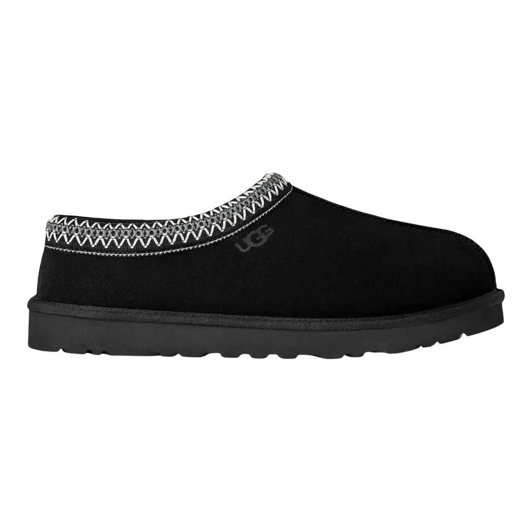 HypeSelection black suede UGG Tasman II slipper with sheepskin lining and signature braid detail.