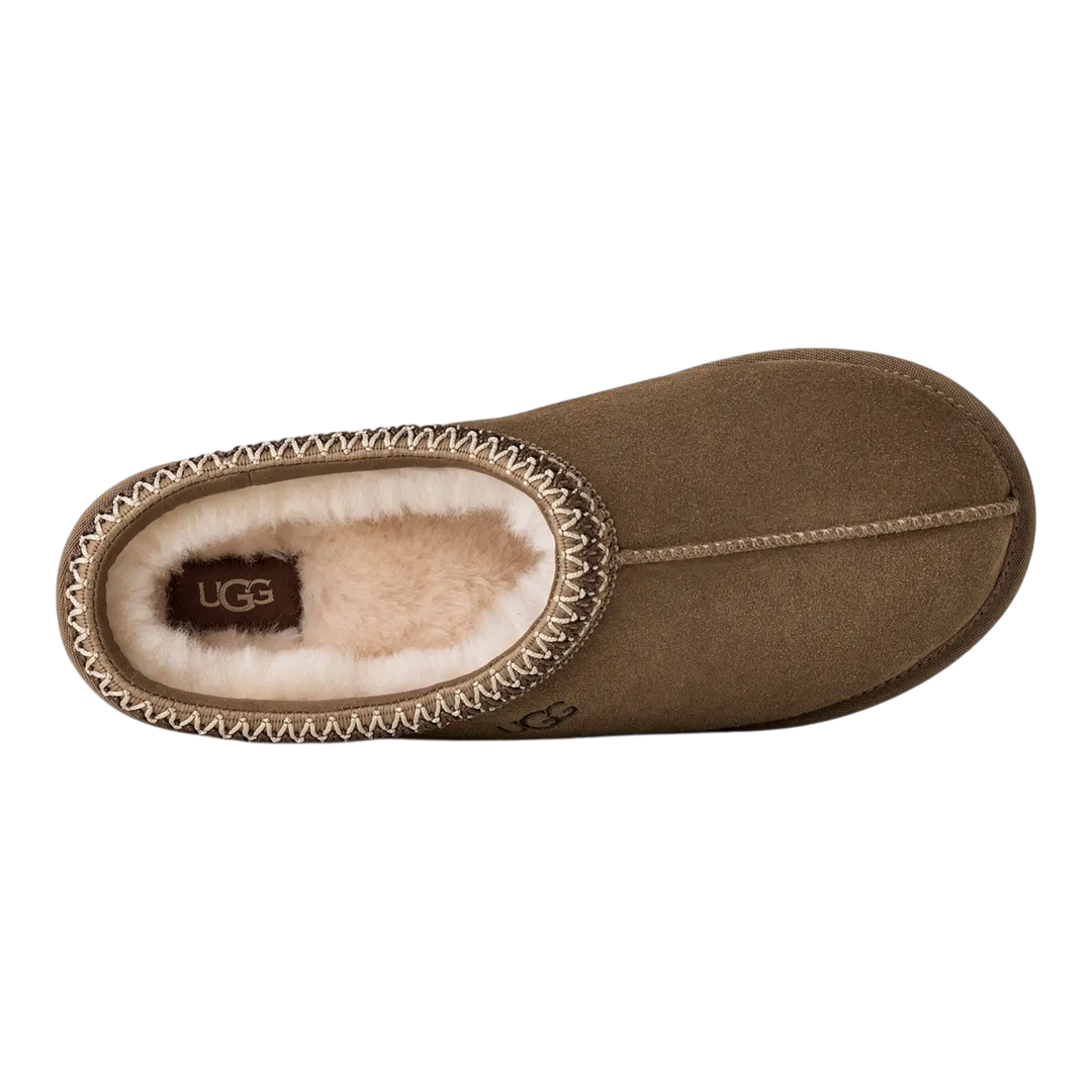 HypeSelection UGG Tasman II slipper in light bronze suede with signature UGGbraid trim and plush wool-blend lining.