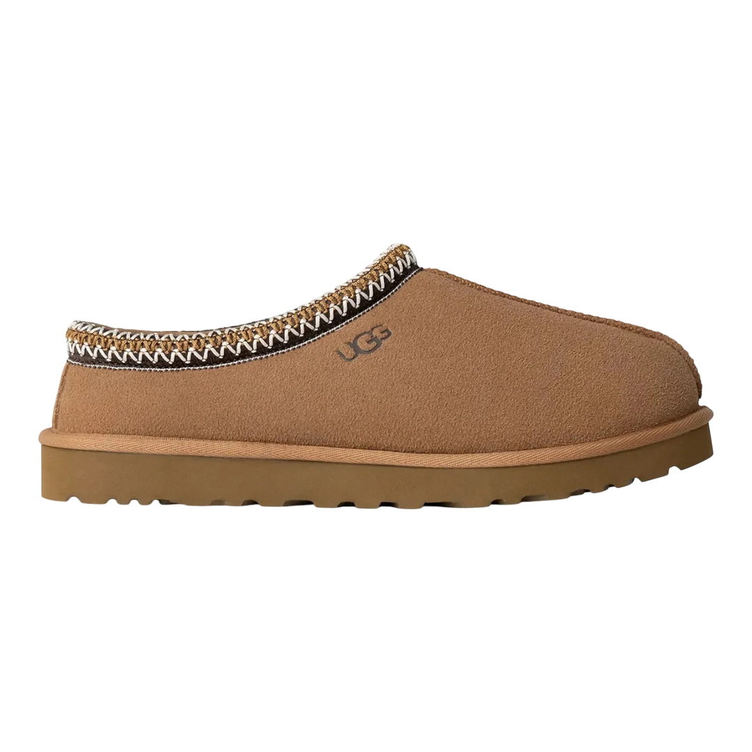 HypeSelection Women's UGG Tasman II slipper in chestnut suede with UGGbraid detail and sheepskin lining.