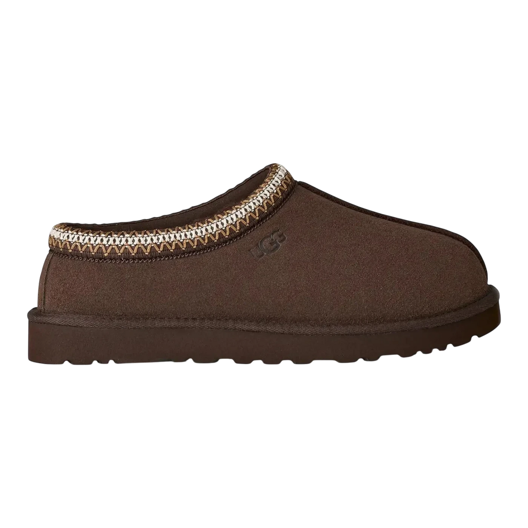 HypeSelection UGG Tasman II Slipper in Dusted Cocoa brown suede with sheepskin lining and braided collar detail.