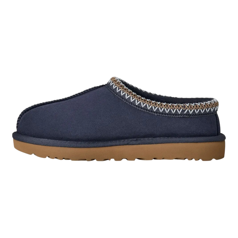 HypeSelection UGG Tasman II slipper in dark indigo suede with signature UGGbraid collar and sheepskin lining.
