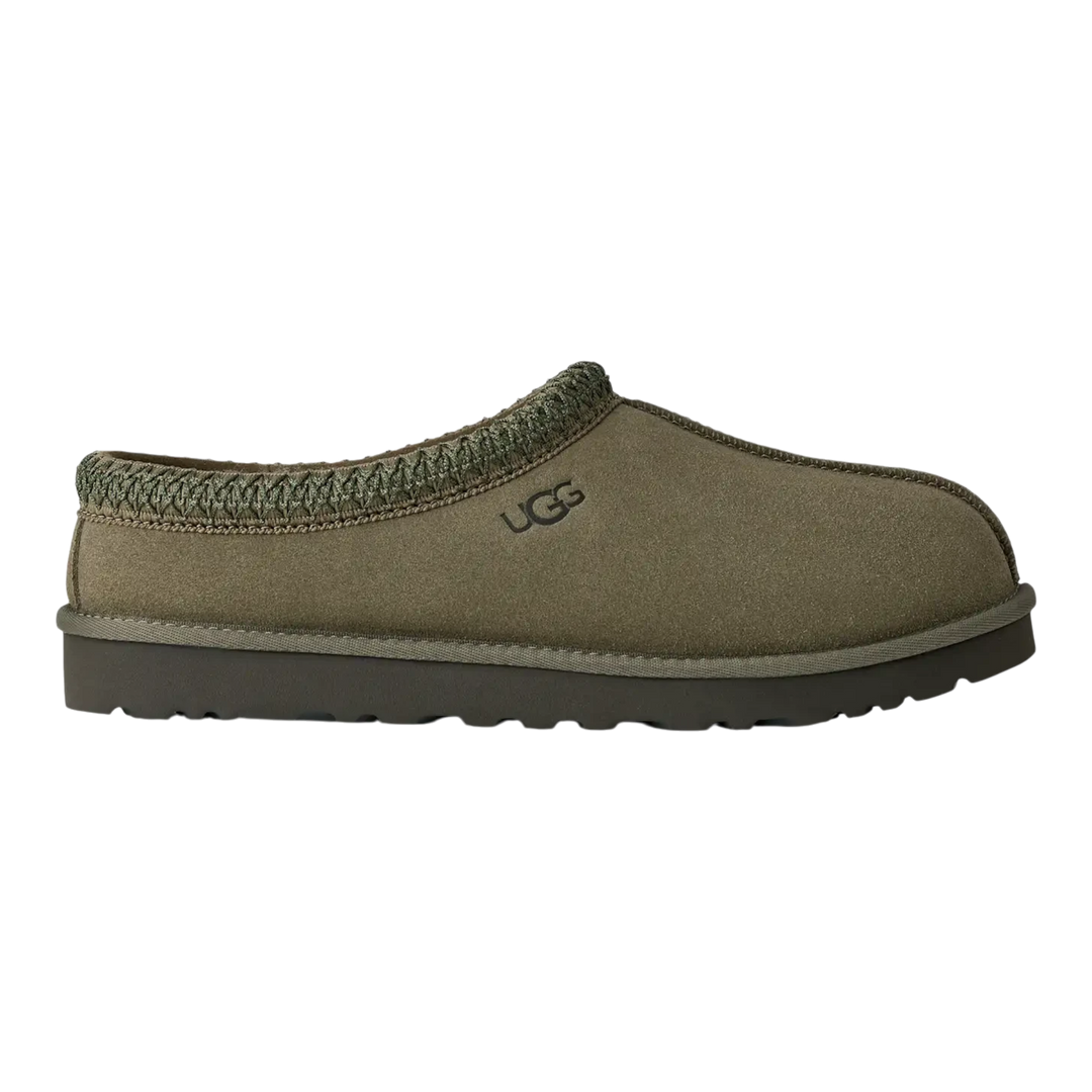 HypeSelection UGG Tasman II slipper in burnt olive suede with signature braided collar and durable EVA outsole