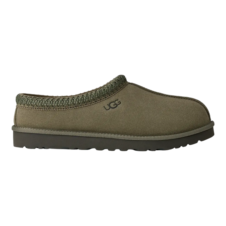 HypeSelection UGG Tasman II slipper in burnt olive suede with signature braided collar and durable EVA outsole