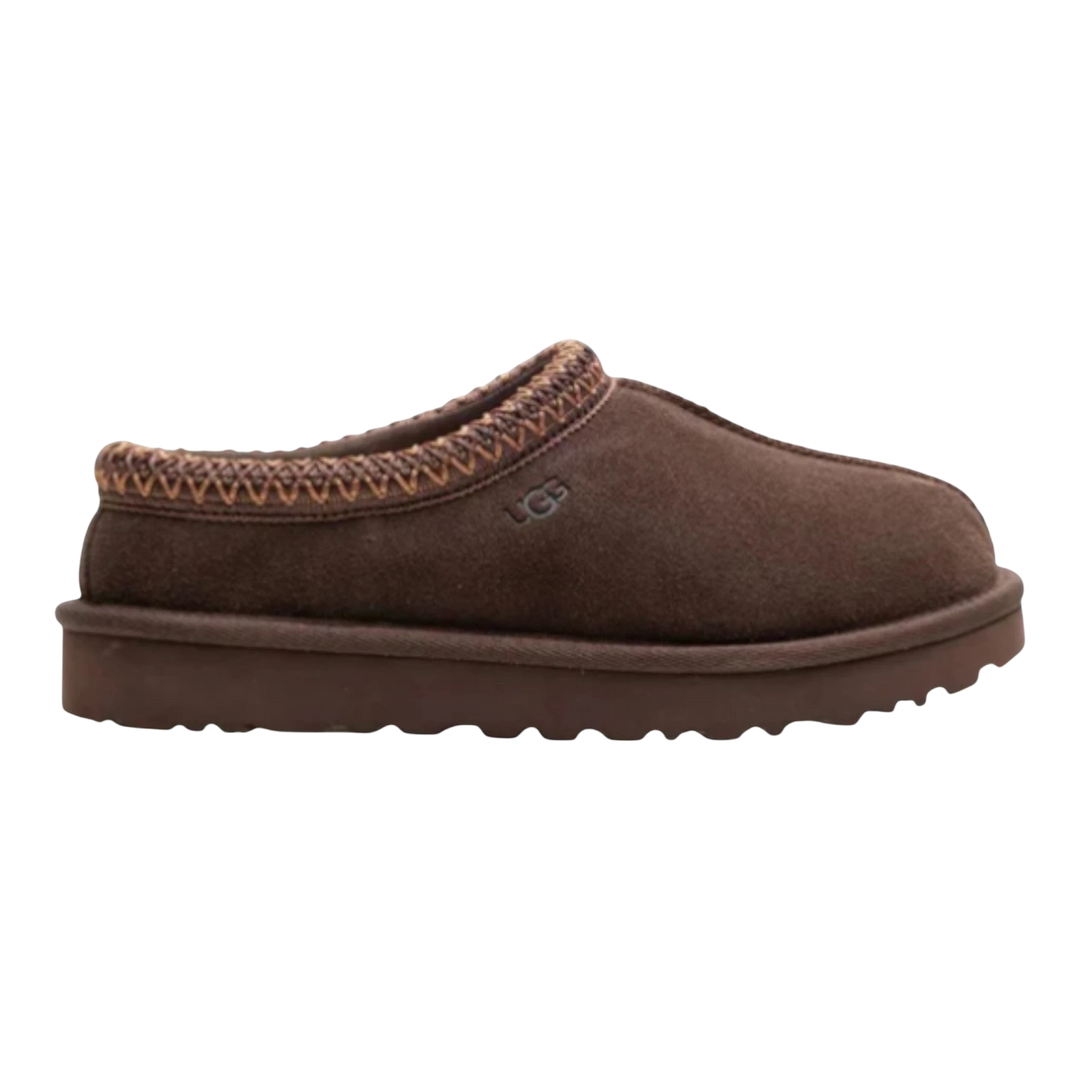HypeSelection UGG Tasman slipper in burnt cedar brown suede with wool lining and signature braid collar.