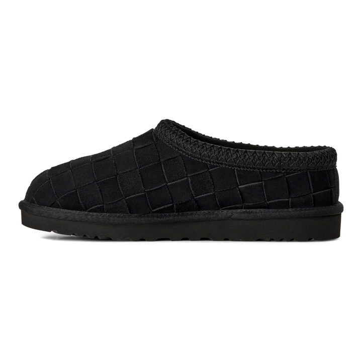 HypeSelection UGG Tasman Woven black suede slip-on slipper with intricate woven texture and EVA outsole side view