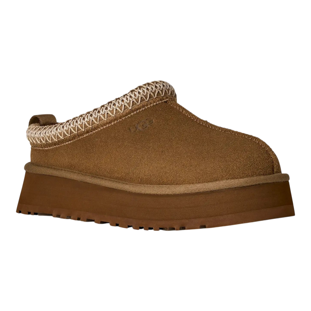 HypeSelection UGG Tazz II slipper in light bronze suede with a signature UGGbraid collar and platform EVA sole.