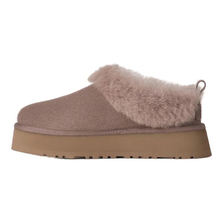 HypeSelection UGG Tazzelle slipper in caribou suede with a plush sheepskin cuff and thick platform EVA sole