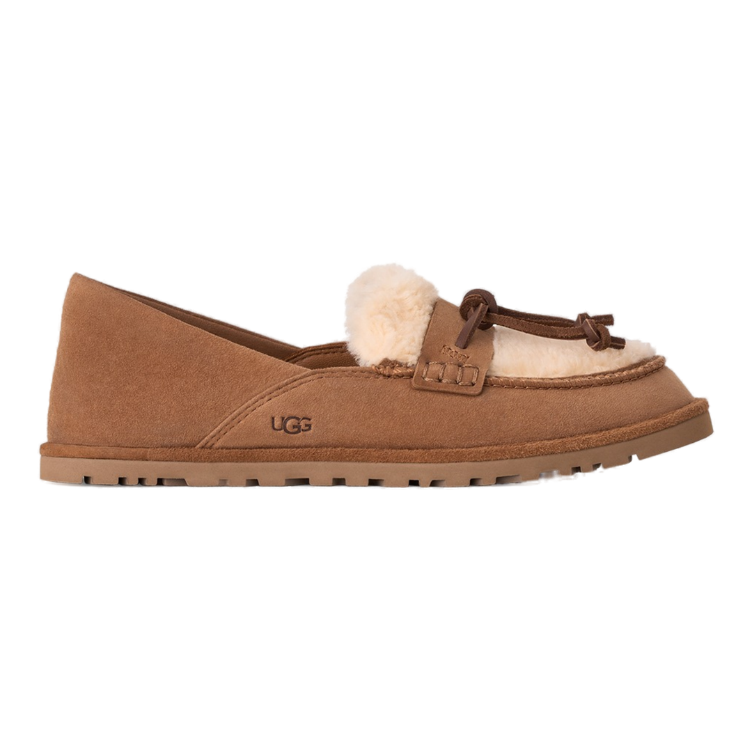 HypeSelection UGG Zora chestnut suede loafer with lambskin lining and UGGplush detailing in a low-profile slip-on style