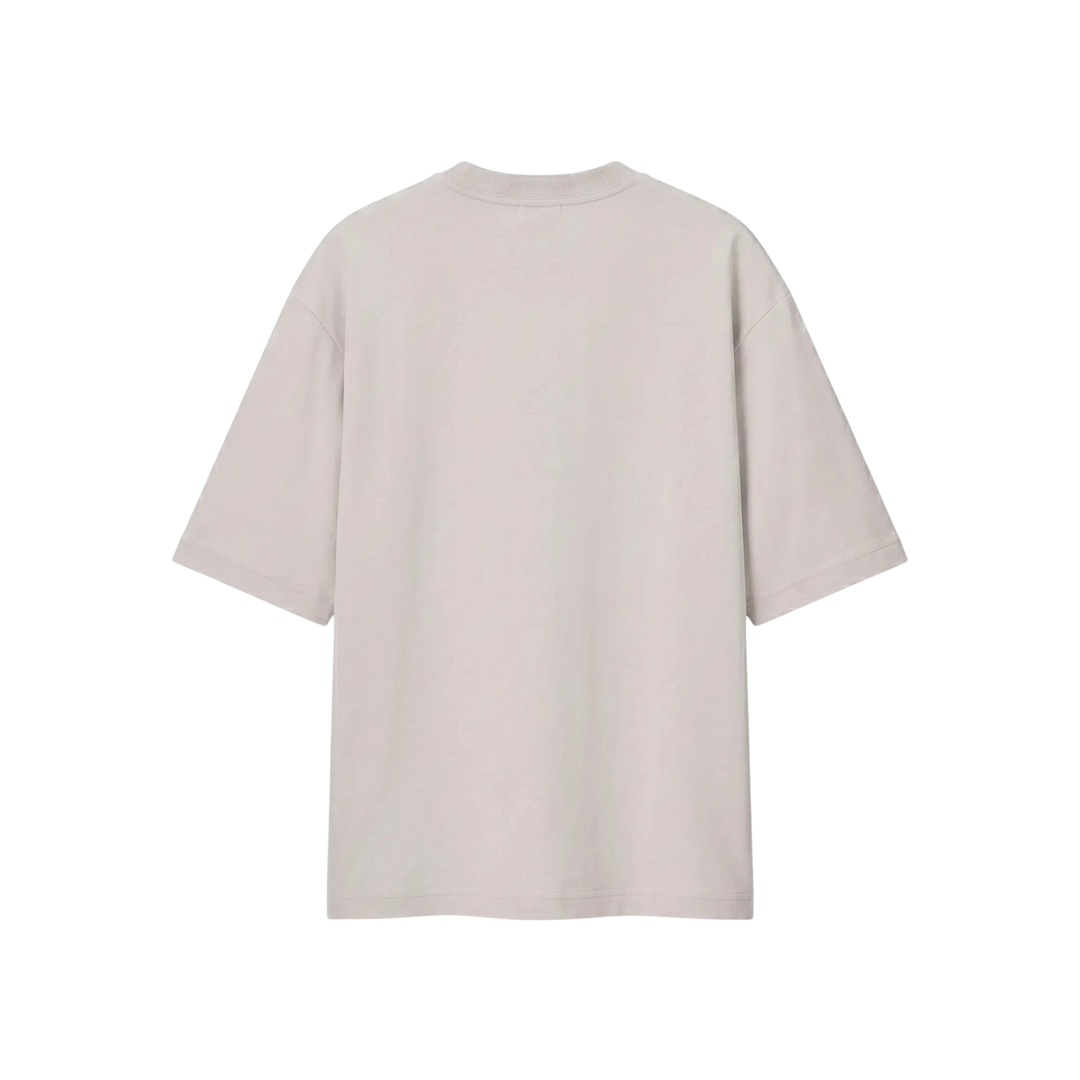 HypeSelection UNIQLO AIRism light gray oversized crew neck t-shirt with dropped shoulders, back view.