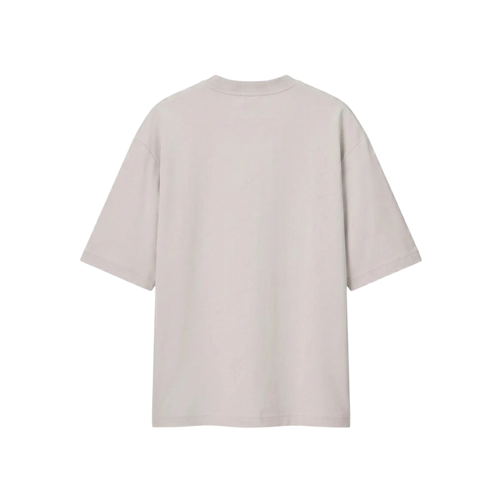 HypeSelection UNIQLO AIRism light gray oversized crew neck t-shirt with dropped shoulders, back view.