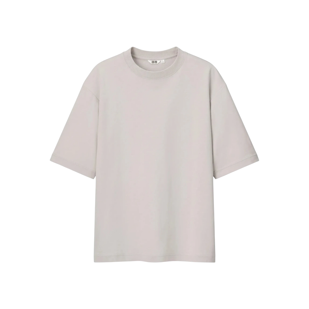 HypeSelection UNIQLO AIRism light gray oversized cotton-blend t-shirt with dropped shoulders and crew neck