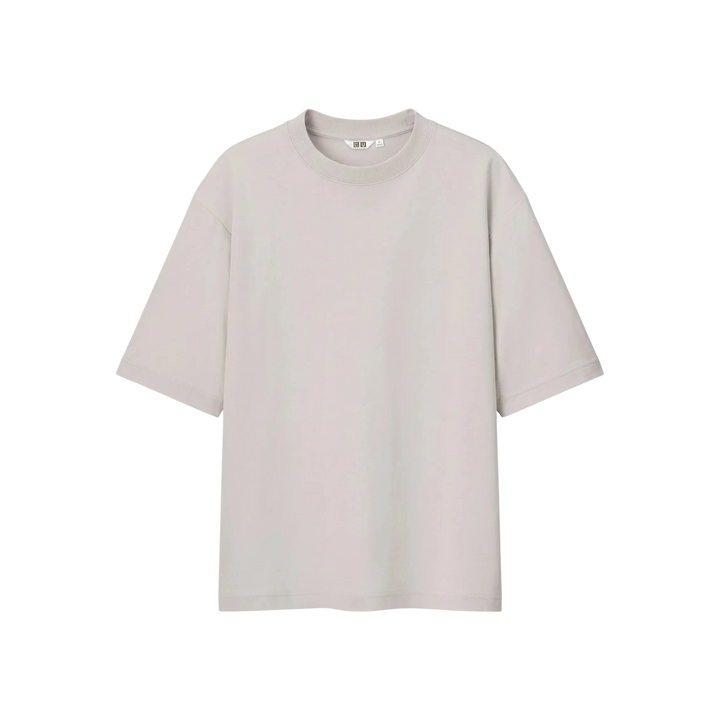 HypeSelection UNIQLO AIRism light gray oversized cotton-blend t-shirt with dropped shoulders and crew neck
