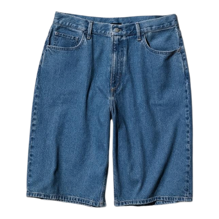 HypeSelection UNIQLO unisex blue washed denim jorts with a loose fit and below-knee length