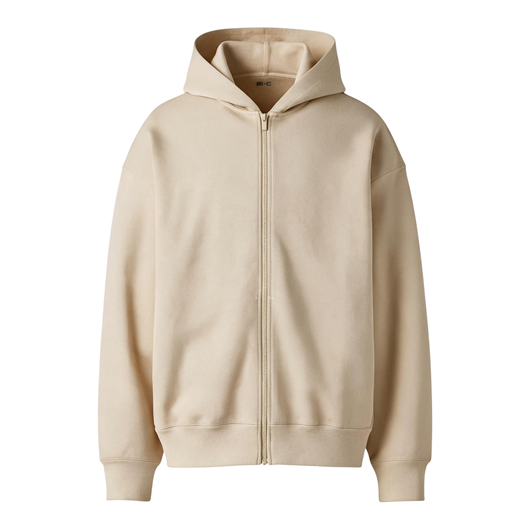 HypeSelection beige UNIQLO :C oversized full-zip hoodie with a smooth finish and contoured hood