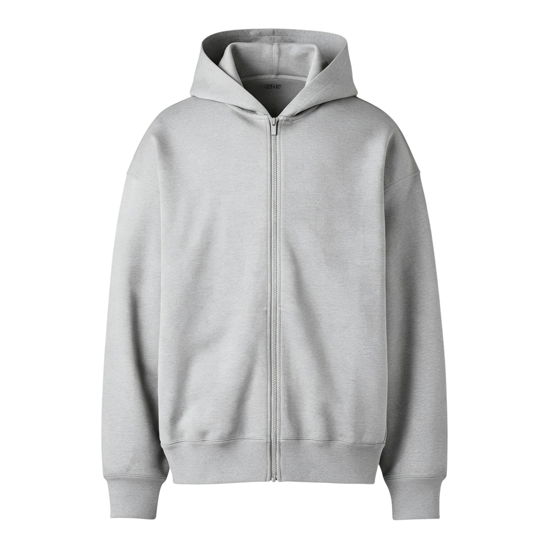 HypeSelection UNIQLO :C light gray oversized full-zip hoodie with a smooth finish and drawstring-free hood.