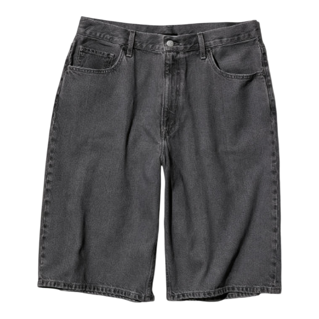 HypeSelection UNIQLO unisex dark gray washed denim jorts with a loose below-knee fit and adjustable waist drawcord.