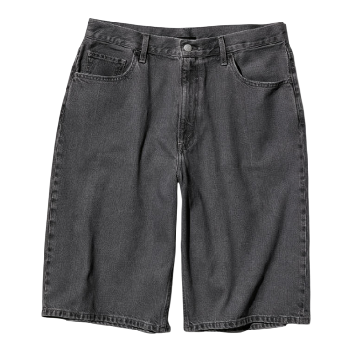 HypeSelection UNIQLO unisex dark gray washed denim jorts with a loose below-knee fit and adjustable waist drawcord.
