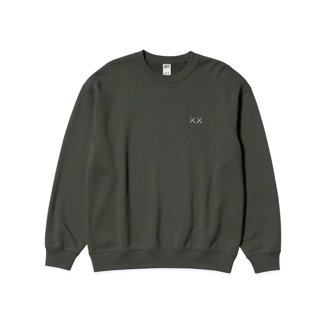 HypeSelection gray Uniqlo KAWS Universe crew-neck sweatshirt featuring an embroidered XX logo on the chest.
