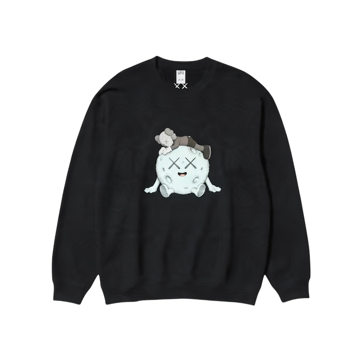HypeSelection black Uniqlo KAWS Universe crew-neck sweatshirt featuring Moon and COMPANION graphic with XX embroidery