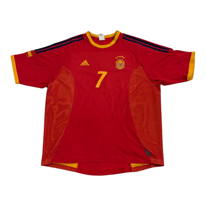 Vintage HypeSelection Adidas Spain soccer jersey with number 7 in red and yellow, featuring the Spain crest and Adidas logo.