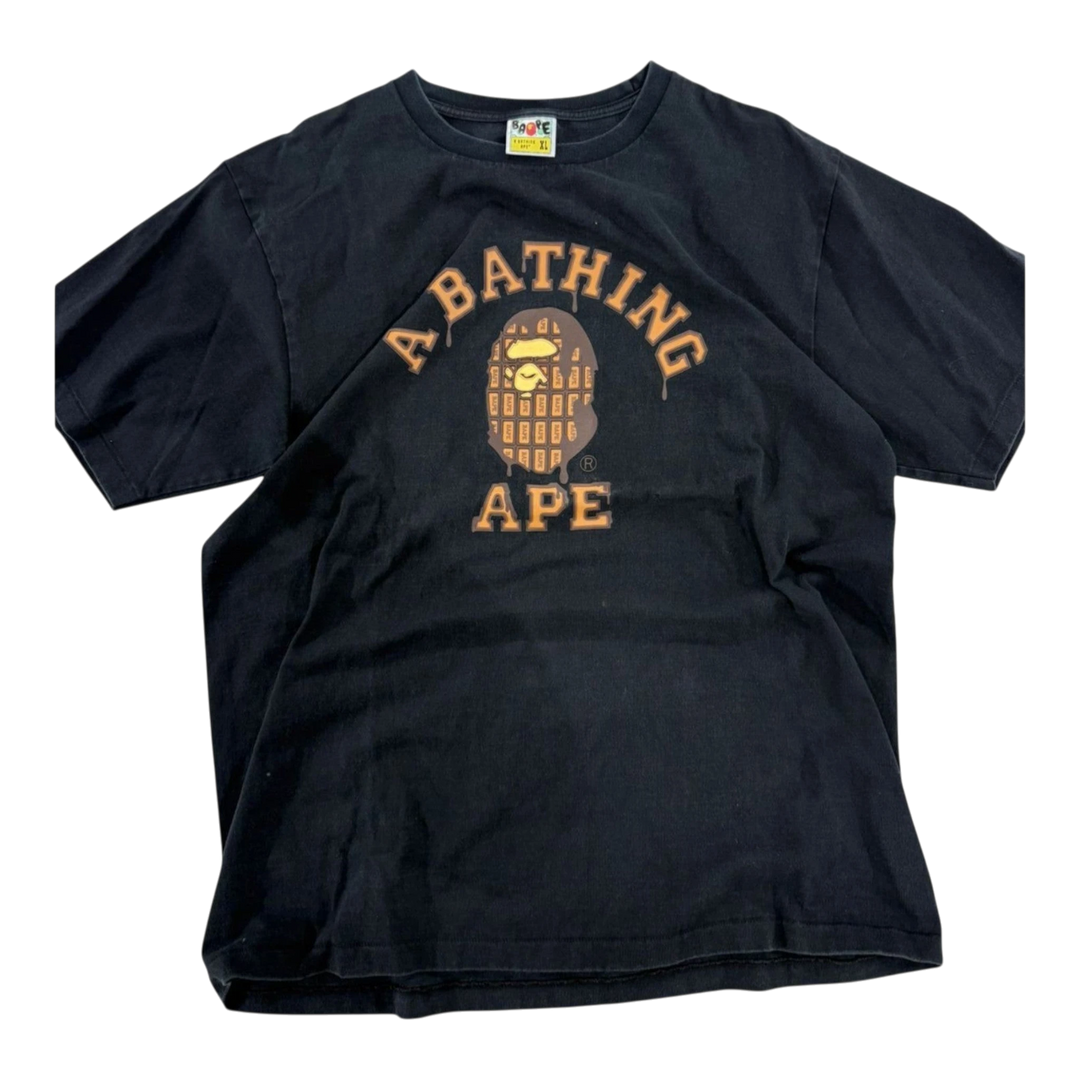 HypeSelection black cotton t-shirt with a distressed chocolate bar graphic and