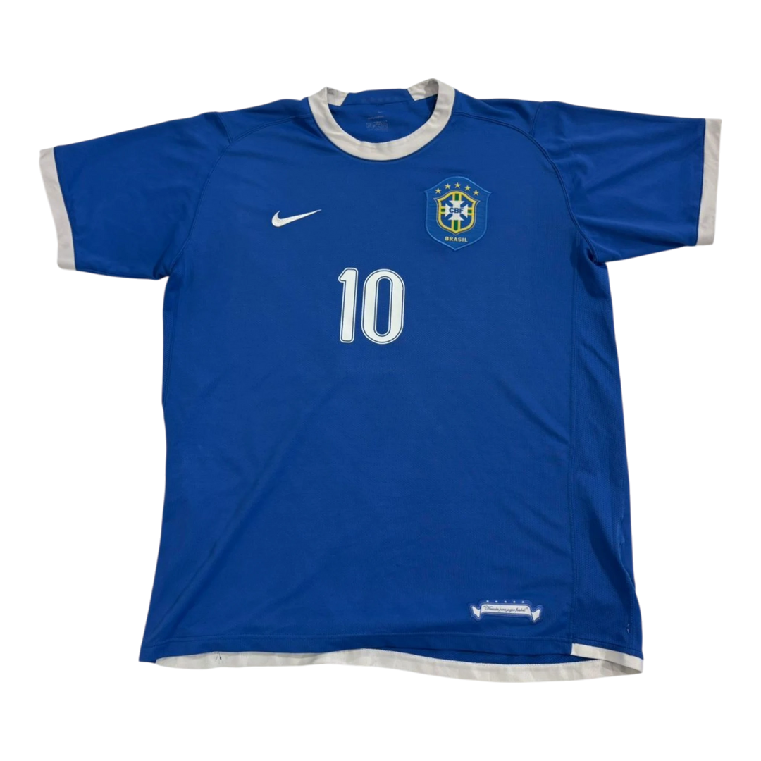 HypeSelection vintage blue Brazil soccer jersey with white trim, Nike logo, and number 10 on the chest.