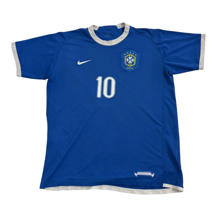 HypeSelection vintage blue Brazil soccer jersey with white trim, Nike logo, and number 10 on the chest.