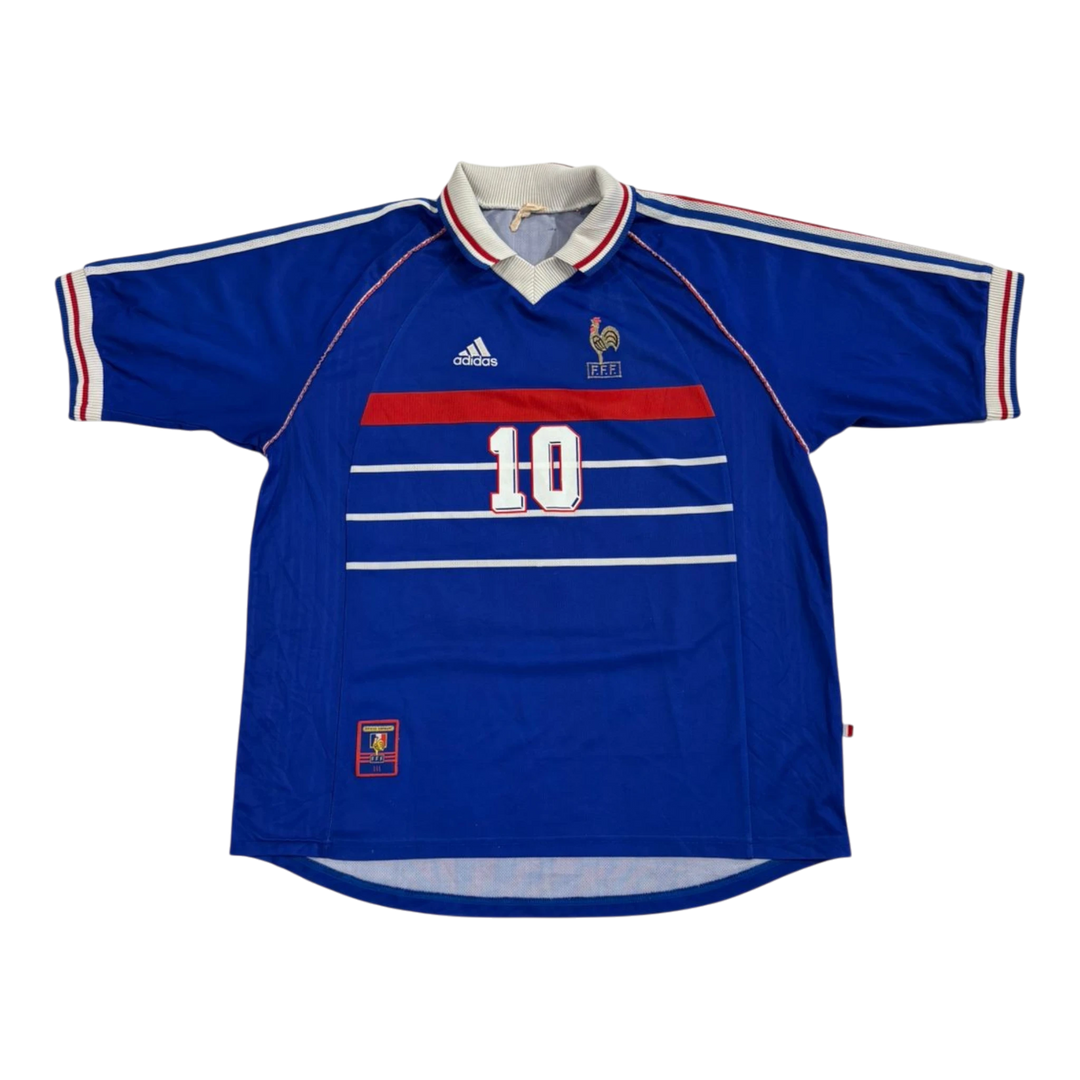 HypeSelection vintage blue Adidas France Zidane soccer jersey with number 10, white collar, and FFF crest.