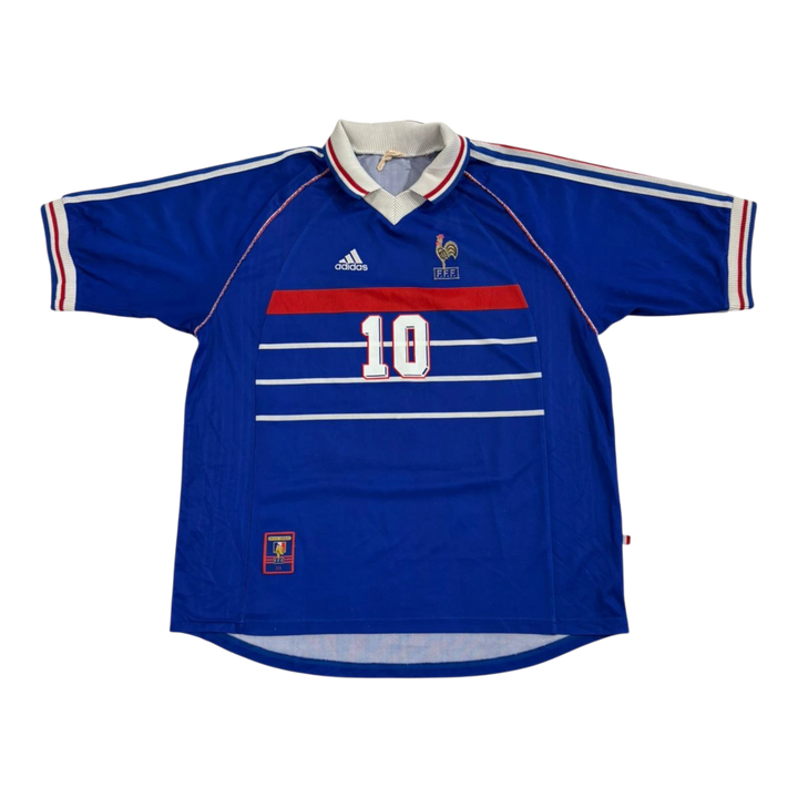 HypeSelection vintage blue Adidas France Zidane soccer jersey with number 10, white collar, and FFF crest.