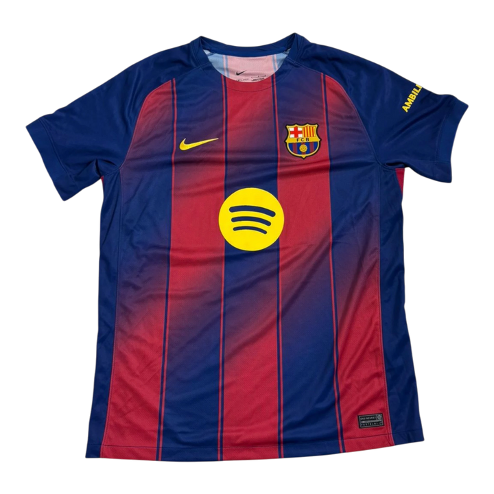 HypeSelection Vintage Nike Barcelona Lewandowski jersey with blue and red vertical stripes, yellow Spotify logo, and Nike swoosh.