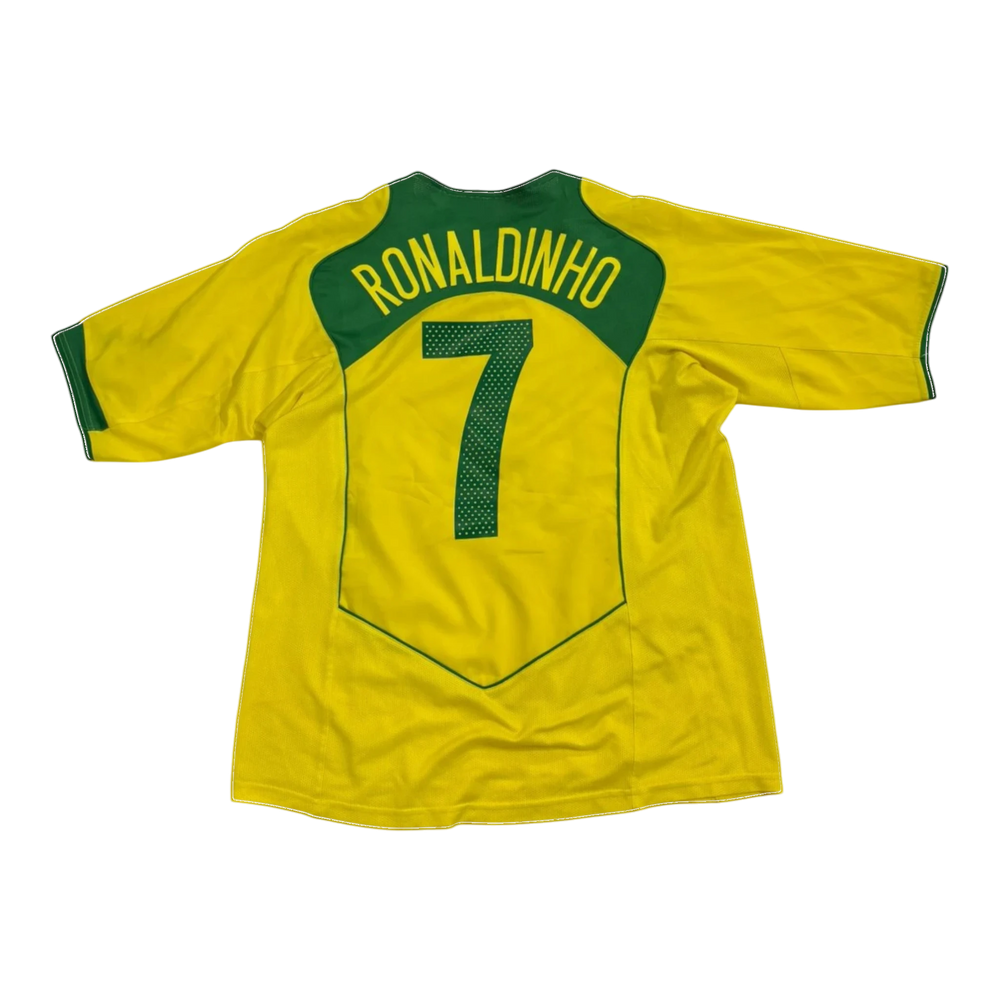 HypeSelection vintage yellow Nike Brazil soccer jersey with Ronaldinho name and number 7 on the back.