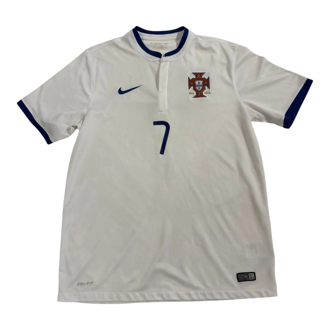 HypeSelection Vintage Nike Portugal white soccer jersey with blue trim and number 7. Features Nike swoosh and Portugal crest.
