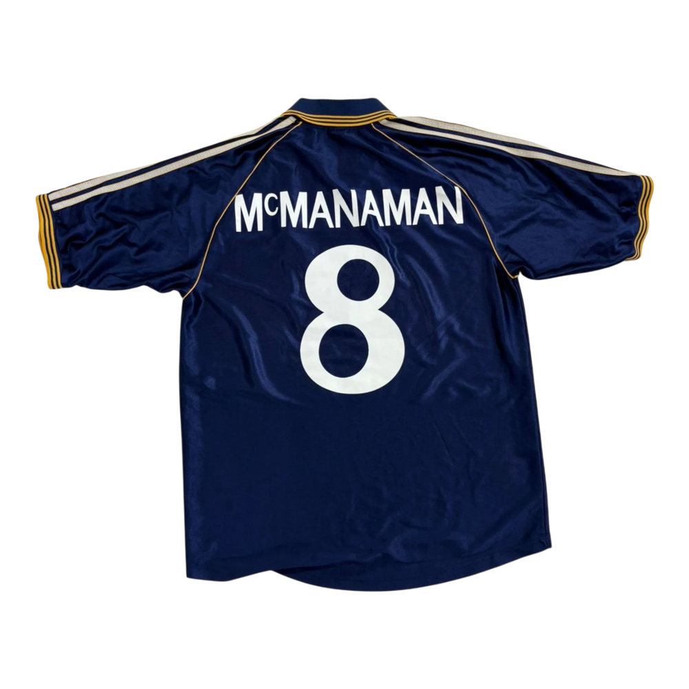 HypeSelection vintage Adidas Real Madrid navy jersey with McManaman 8 print on the back and gold trim details.