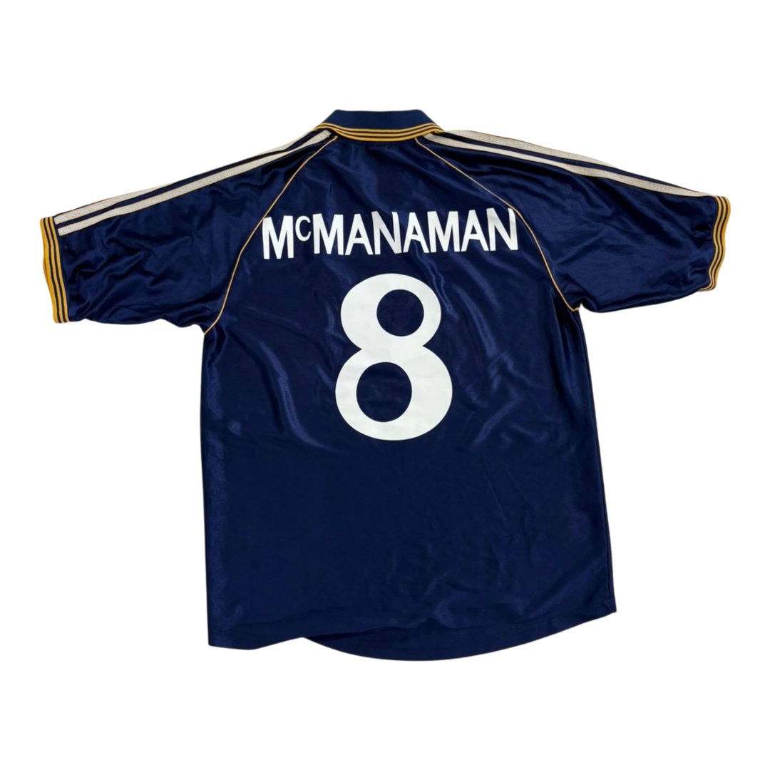 HypeSelection vintage Adidas Real Madrid navy jersey with McManaman 8 print on the back and gold trim details.