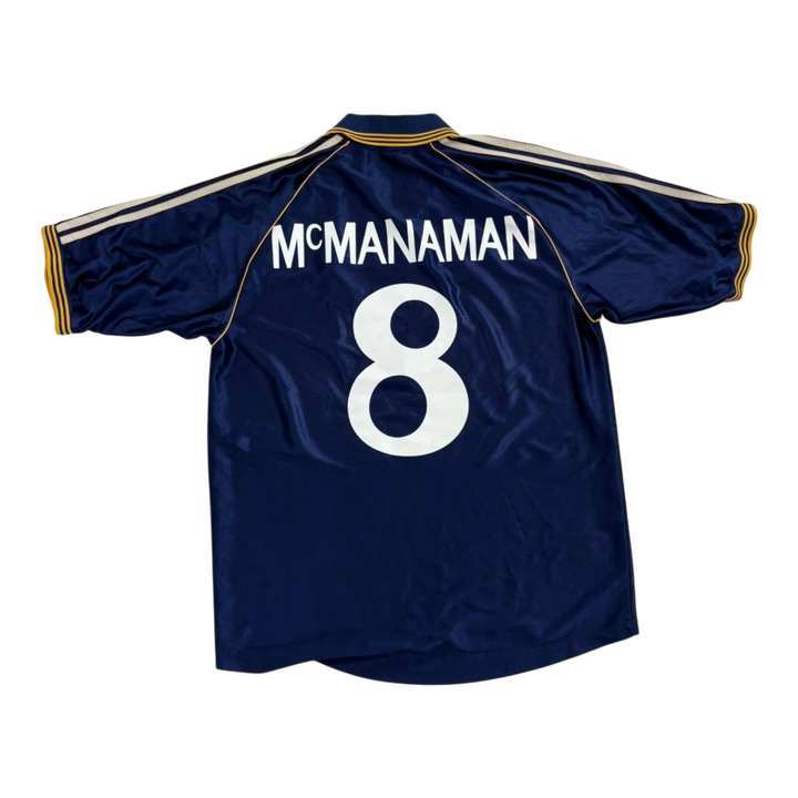 HypeSelection vintage Adidas Real Madrid navy jersey with McManaman 8 print on the back and gold trim details.