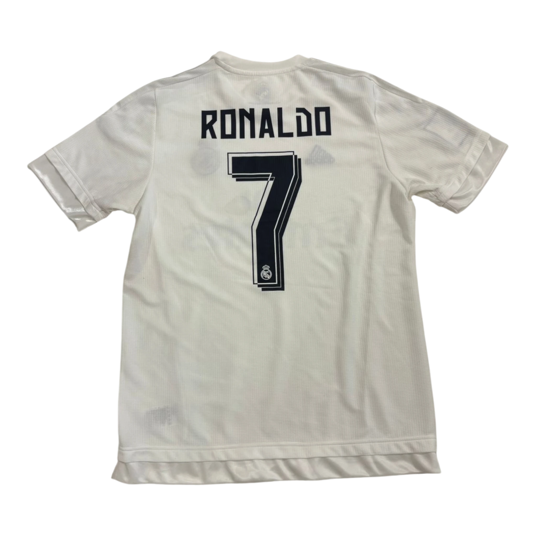 HypeSelection vintage white Adidas Real Madrid Ronaldo number 7 soccer jersey with dark blue lettering