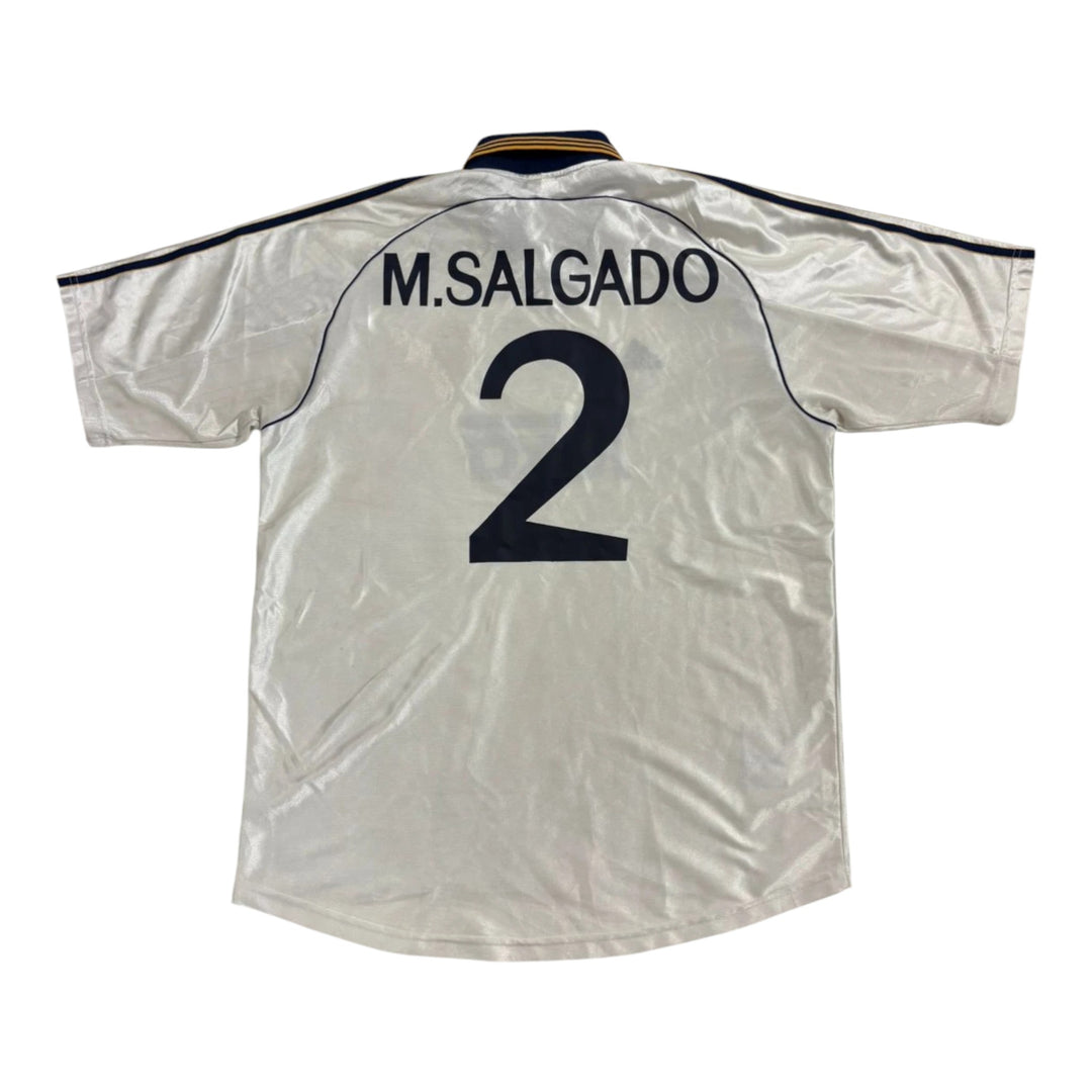 HypeSelection vintage Adidas Real Madrid white M.SALGADO number 2 soccer jersey with navy collar and trim