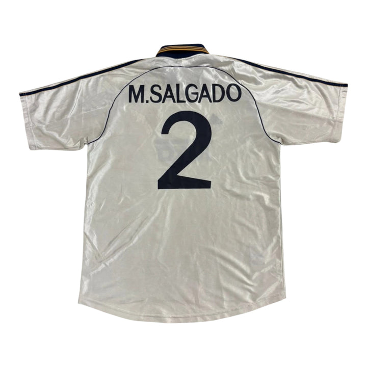 HypeSelection vintage Adidas Real Madrid white M.SALGADO number 2 soccer jersey with navy collar and trim