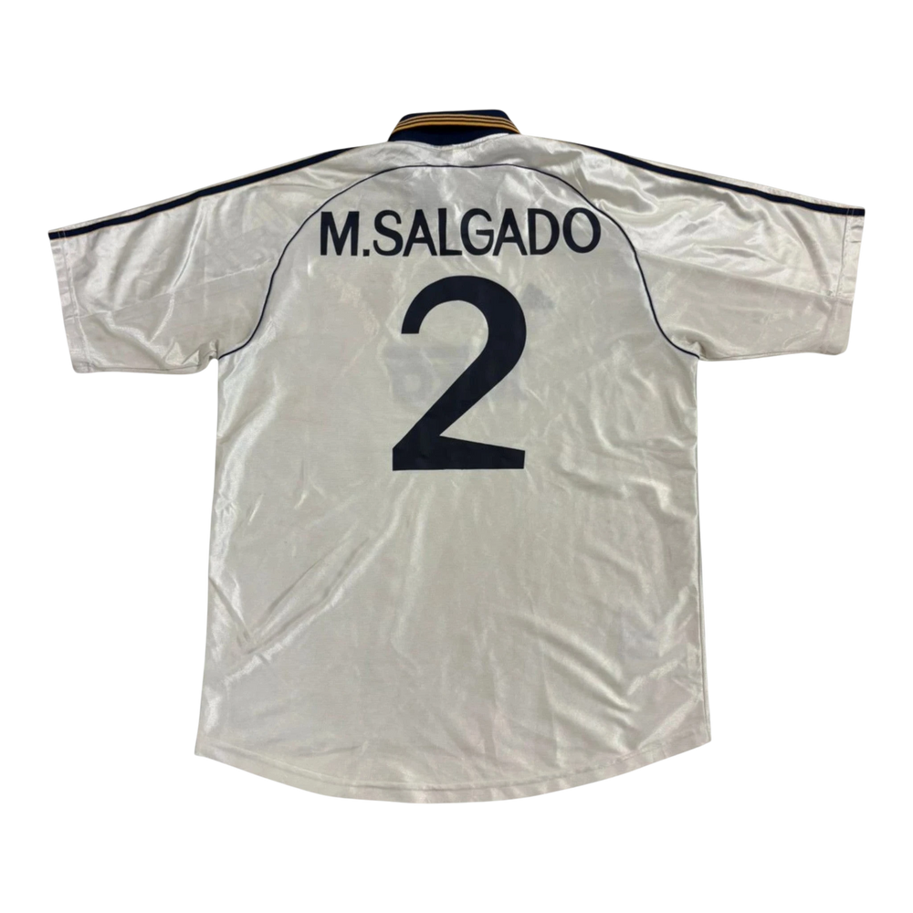 HypeSelection vintage Adidas Real Madrid white M.SALGADO number 2 soccer jersey with navy collar and trim