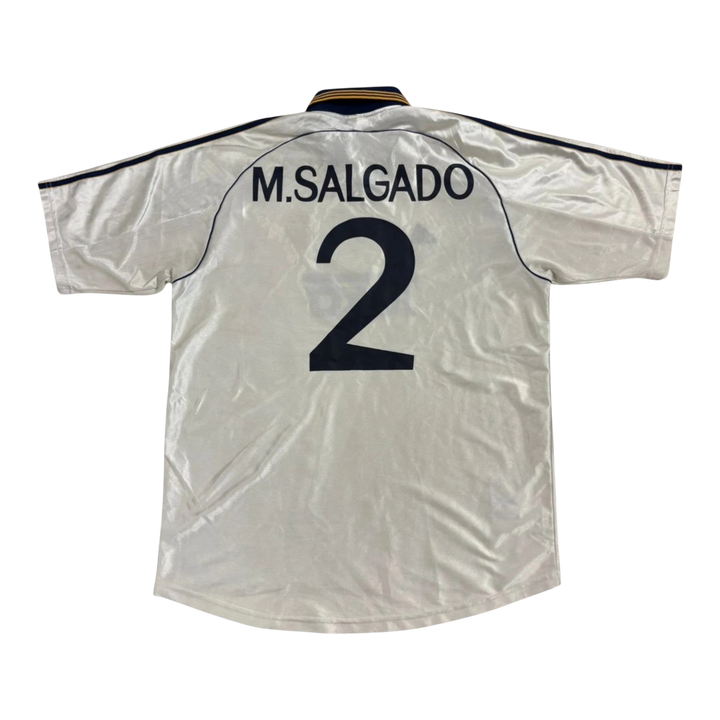 HypeSelection vintage Adidas Real Madrid white M.SALGADO number 2 soccer jersey with navy collar and trim