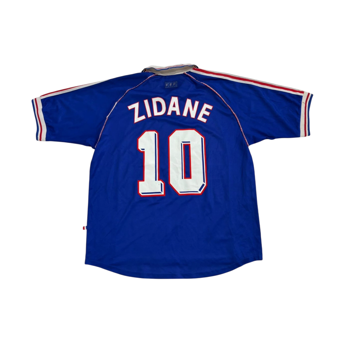 HypeSelection vintage blue Adidas France Zidane number 10 soccer jersey with red and white collar and sleeve trim.