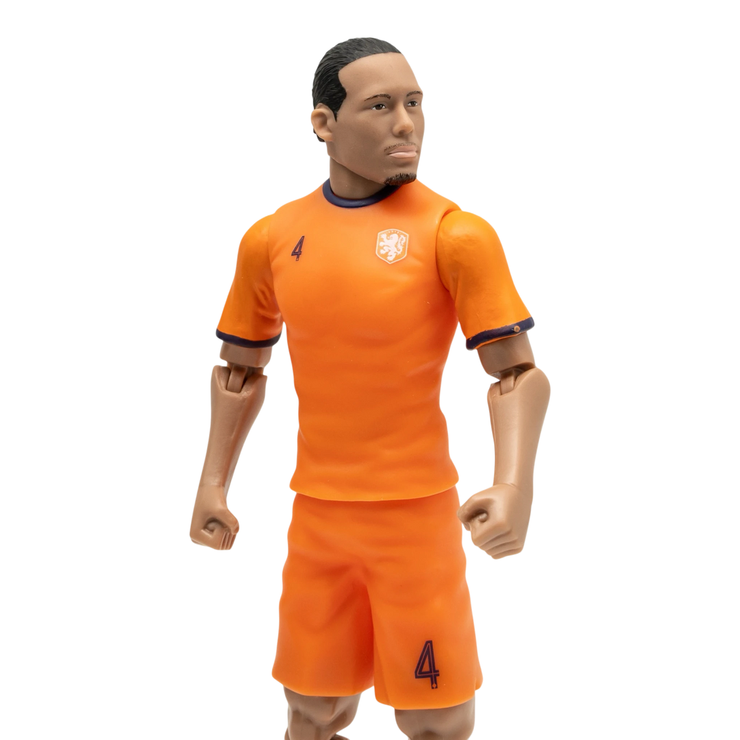 HypeSelection Banbo Toys Sockers 20cm Virgil van Dijk action figure in the Netherlands orange home kit with number 4.
