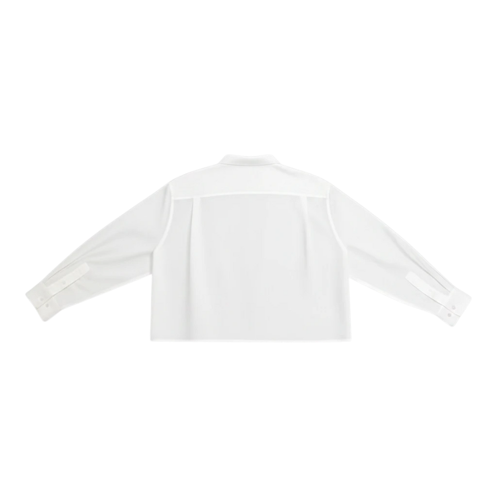 HypeSelection white cotton-rayon blend oversized Oxford shirt with rounded front hem and side slits.