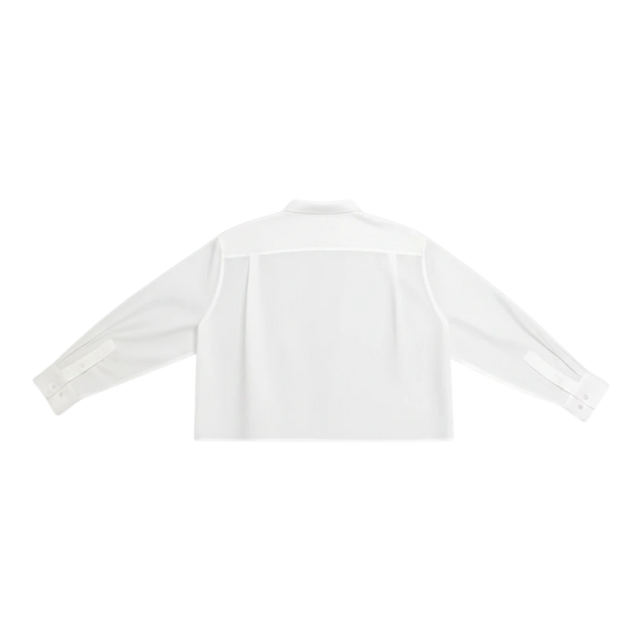 HypeSelection white cotton-rayon blend oversized Oxford shirt with rounded front hem and side slits.