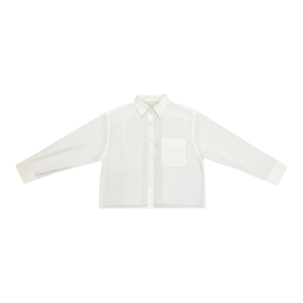 HypeSelection white cotton-rayon blend oversized Oxford shirt with chest pocket and subtle JW Anderson embroidery.