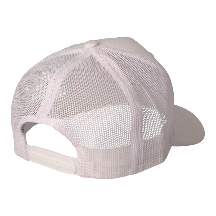 HypeSelection white trucker cap with mesh back and adjustable snapback closure.